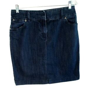 Dana Buchman Women's Dark Wash Mid Rise Zip Front Blue Jean Skirt Size 8